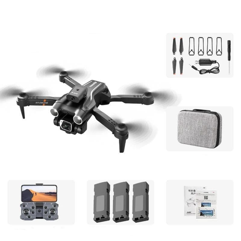 New K9Pro Remote Control Drone Dual Camera 4K Wide-angle Optical Flow Positioning Obstacle Avoidance Mini Foldable Quadcopter Toy Gift 3 battery black