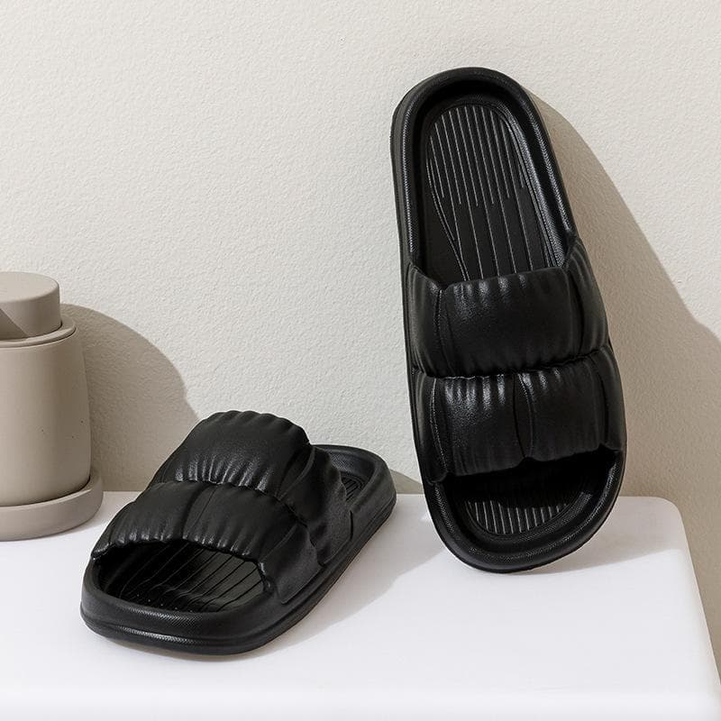 Women's Soft Sole Cloud Slippers with Thick Platform, Summer Beach Sandals and Korean Style Eva Flip Flops for Home 40-41 black