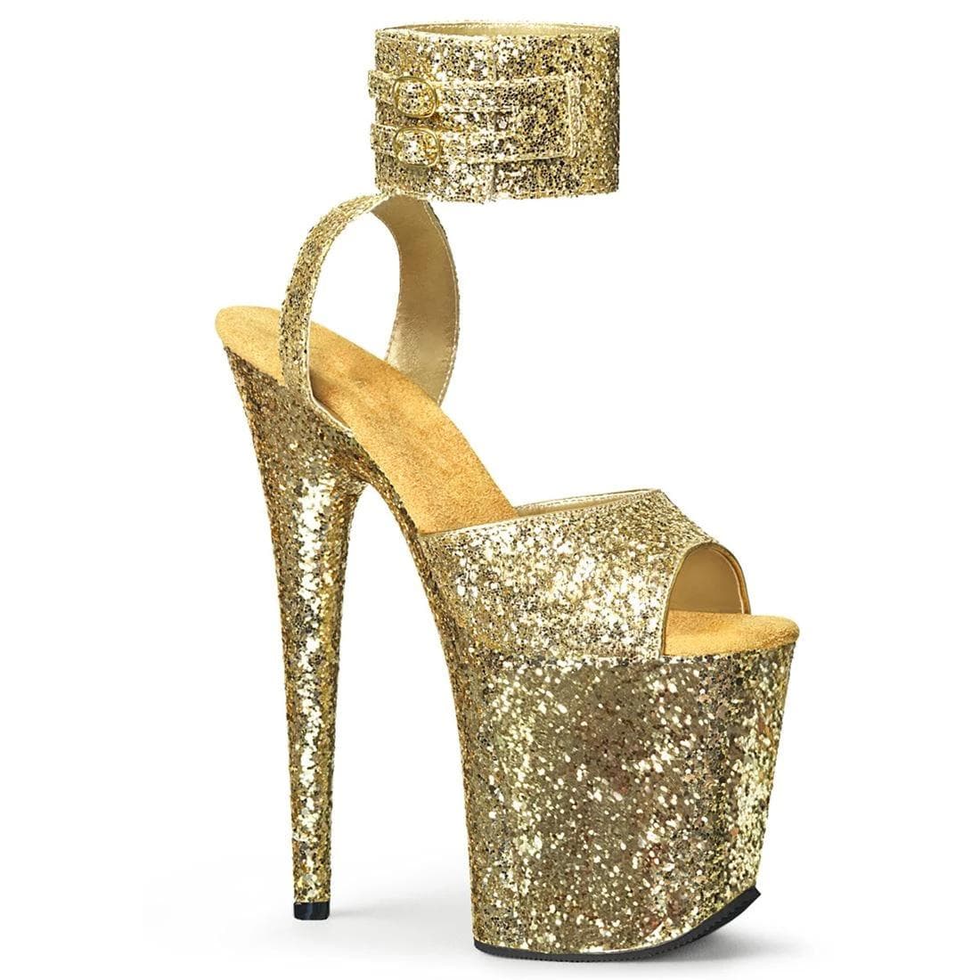 20Cm High Flash Decorative Piece Waterproof Table High Heel Sandals Ankle Belt Buckle Pole Dance Sandals YKC 39 gold