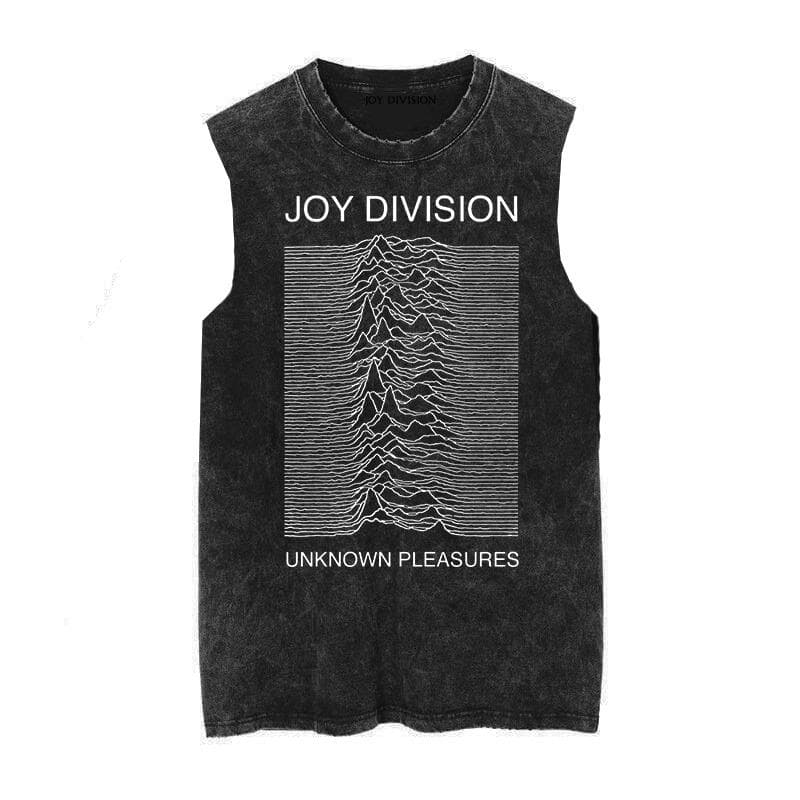 Joy Division Radio Wave Chart Happy Divisive Rock Do Old Washed Vintage Batik Sleeveless Vest Tank M