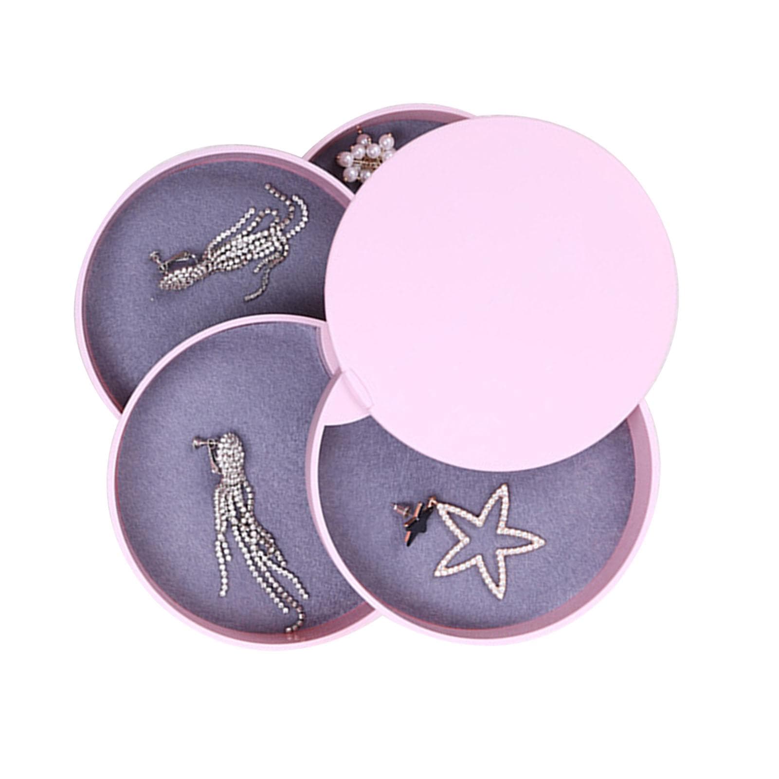 Portable Jewelry Box Travel Jewel Case 4 Layer Rotating Earring Storage Organizer with Mirror Pink pink