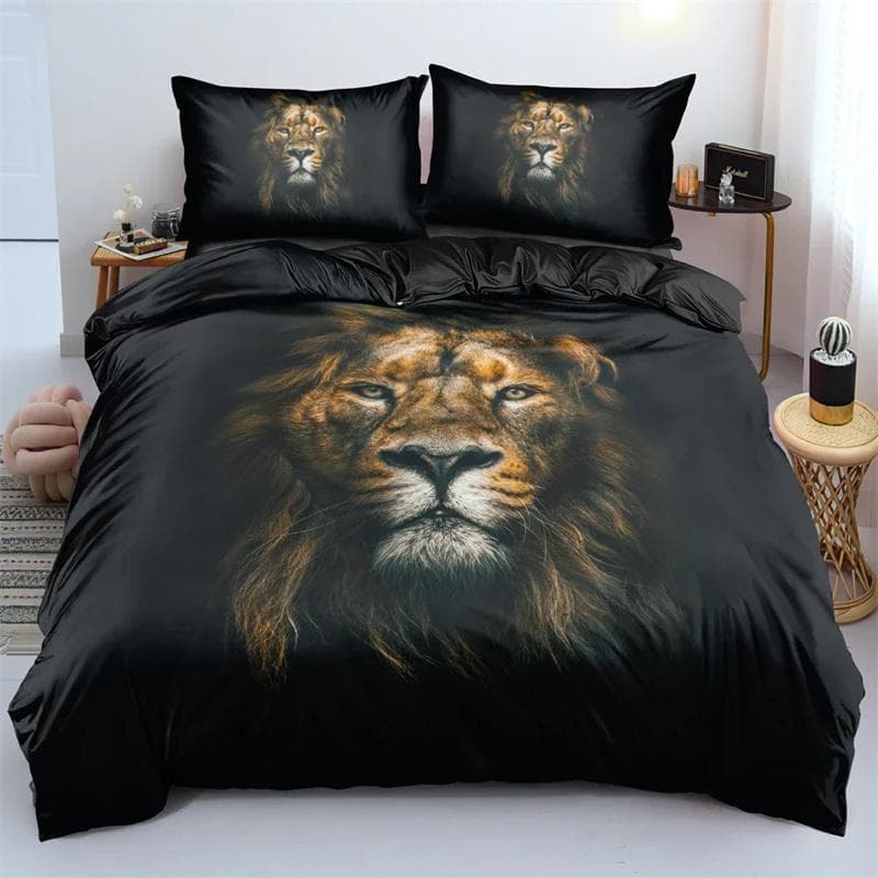 3D Print Black Lion Bedding Set,Duvet Cover Comforter Bed Set Quilt Cover Pillowcase,King Queen Twin Size Boys Girls Adultse 135X200cm-2pcs