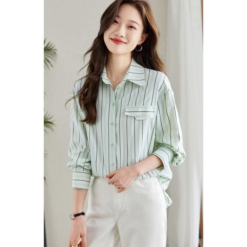 Design Shirt, Long-sleeved Striped Top, New Shirt, Fashionable, Loose, Casual and Slim 2XL