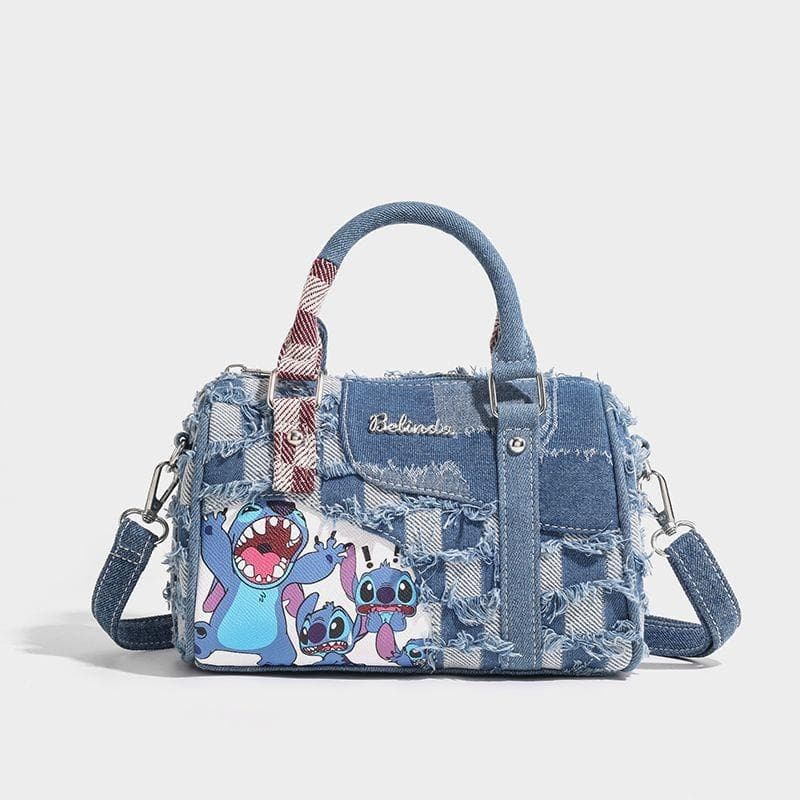Cartoon Teddy Fabric Perforated and Pieced Together, Crossbody Hand-held Women's Bag, Pillow Bag, Bucket Bag blue
