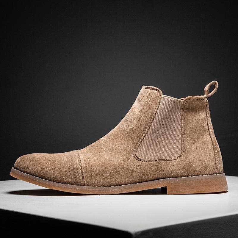 Suede Leather Chelsea Boots Men's British Style Cargo Boots Outdoor Casual Dress Boots 41 brown