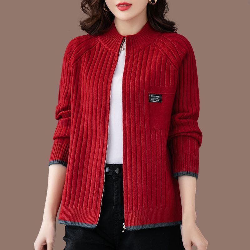 Woman's Warm Knit Zipper Cardigan Plus Size Casual Cardigan Multicolor Knit Jacket Top XL