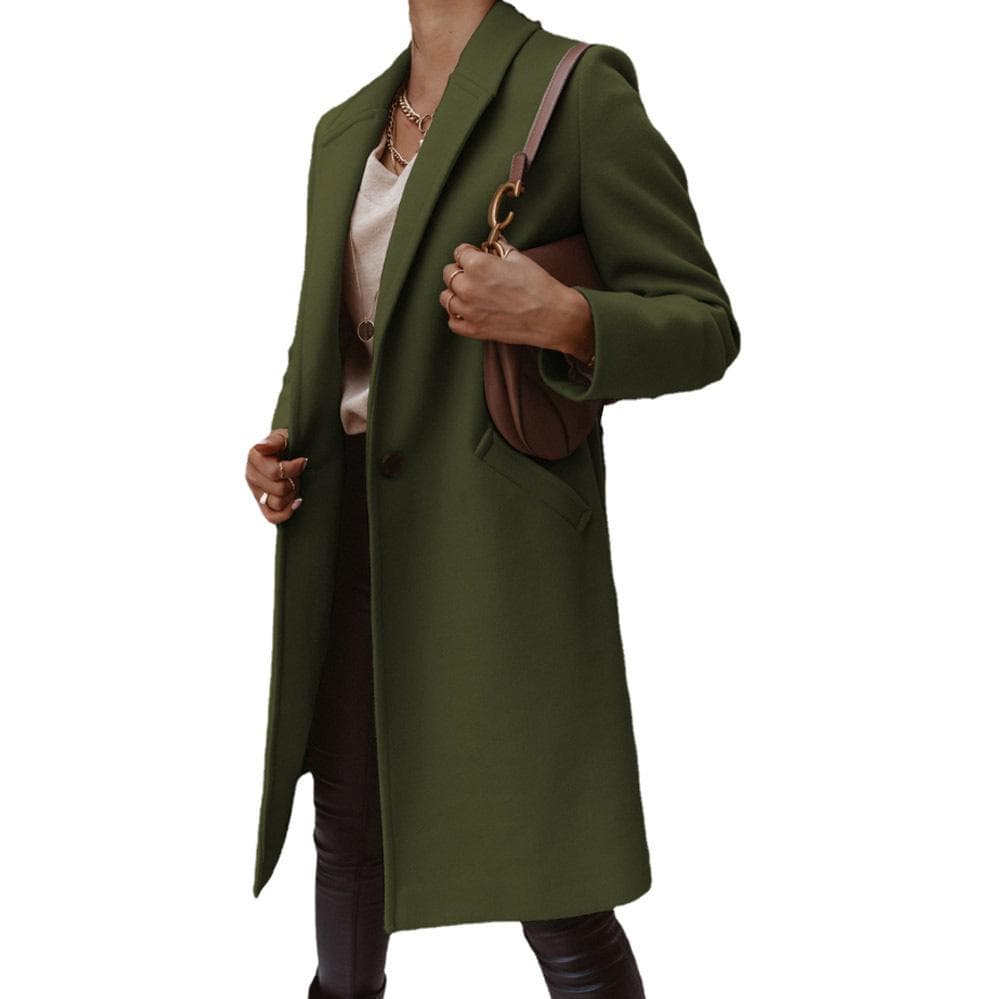 New, autumn and winter solid color lapel mid-length button-up woolen coat coat women 3XL