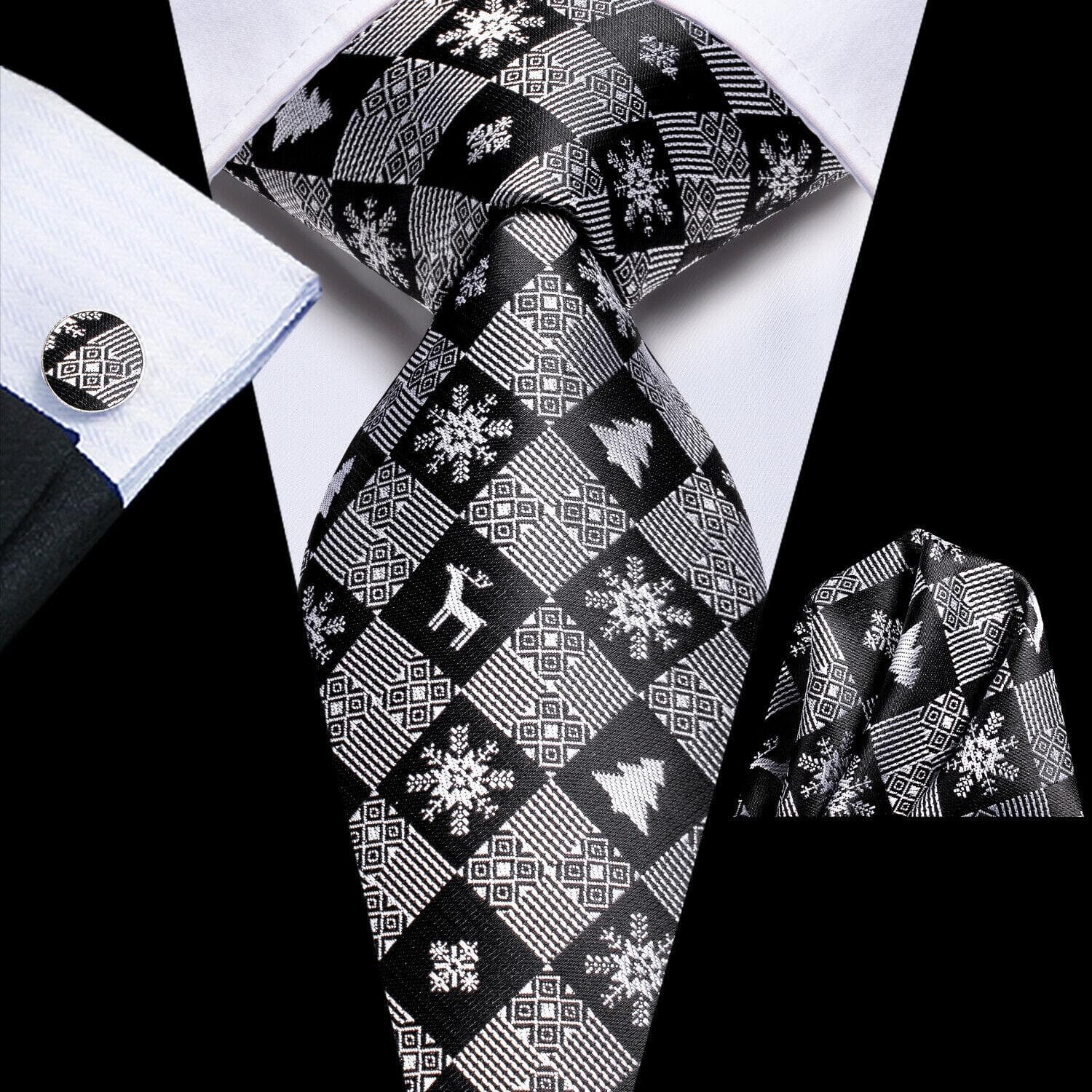 Hi-Tie Mens Accessories Silk Tie Handkerchief Cufflinks Set for Wedding Party Floral Solid Necktie N-3741