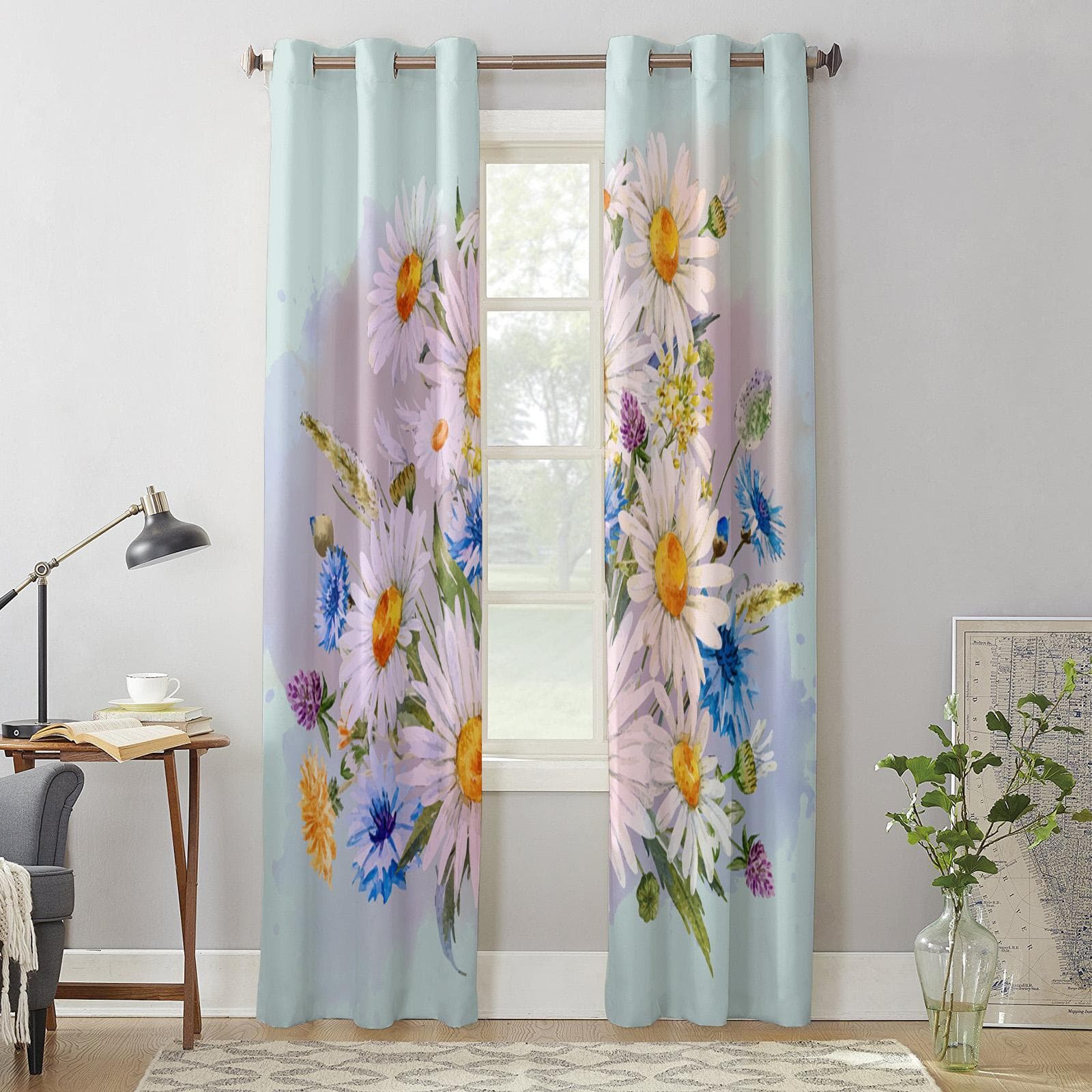 Flowers Daisies Minimalist Modern Window Curtains for Living Room Bedroom Curtain Kitchen Treatment Blinds Drapes 135W x 60H(cm) x1