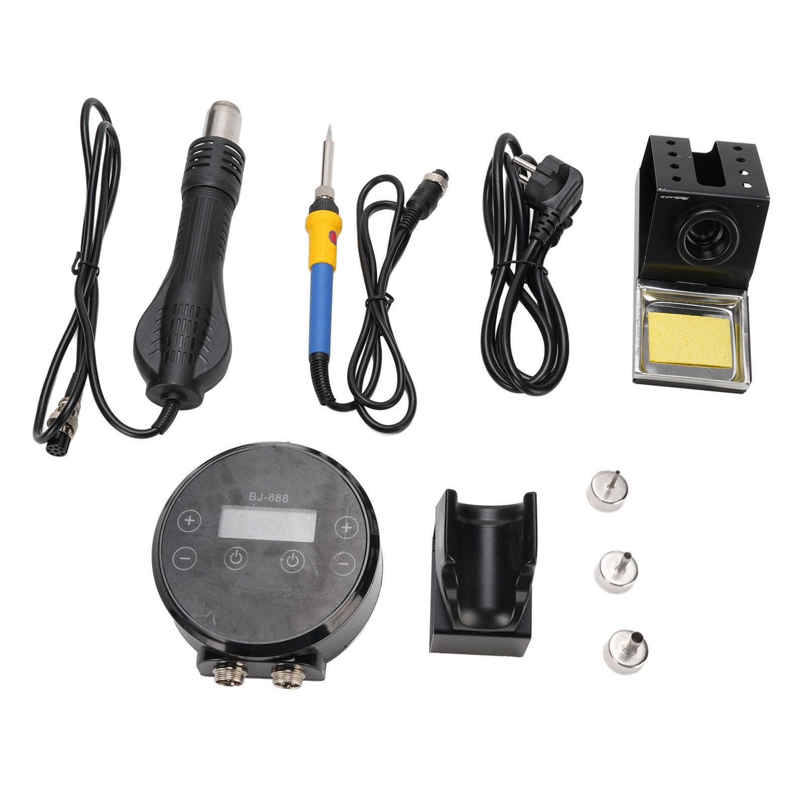 2 in 1 Soldering Iron Station Kit Digital Display Hot Air Rework Station with 3 Hot Air Nozzles for