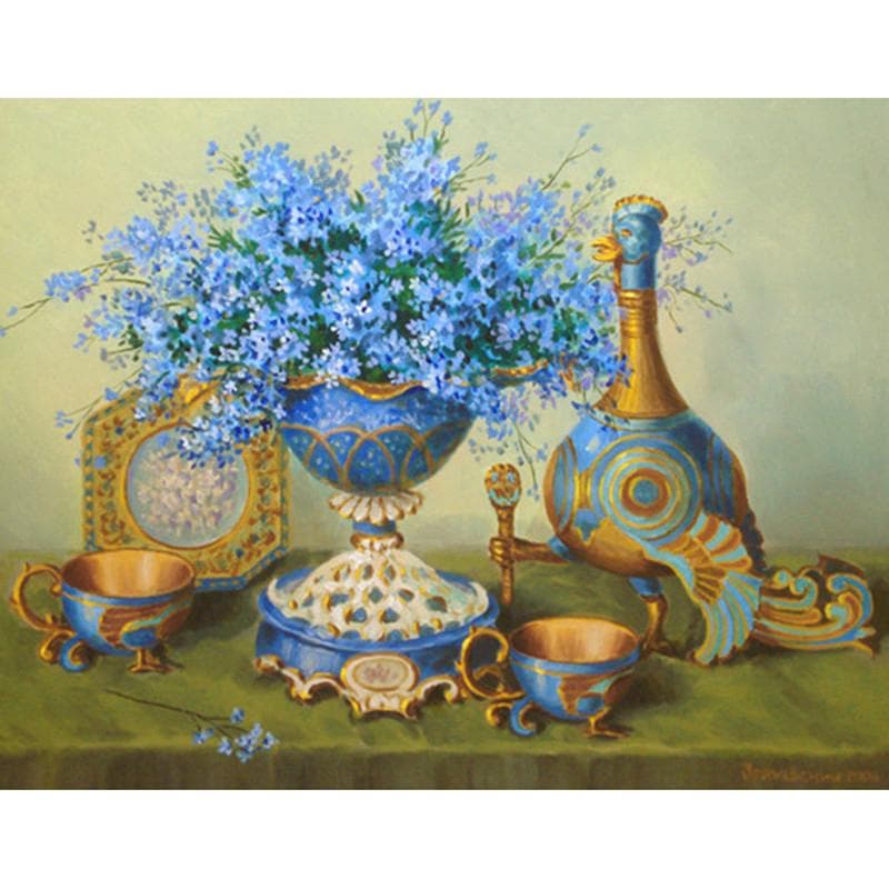 5D DIY Diamond Painting Blue Flowers Blue Furniture Embroidery Mosaic Cross Stitch Rhinestone Decor 20X30CM