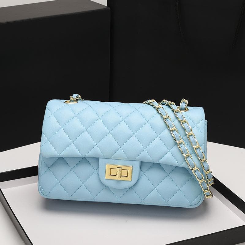 Small Fragrance Style Diamond Chain Bag High-end Women's Bag Versatile Leather One-shoulder Crossbody Bag blue