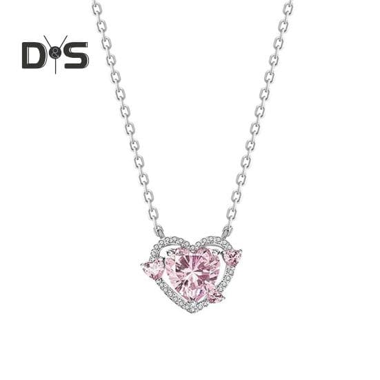 Women Heart Pendant Necklace Zircon Sweet Pink Heart Female Jewelry for Her Wife Daughter Girlfriend Gifts pink