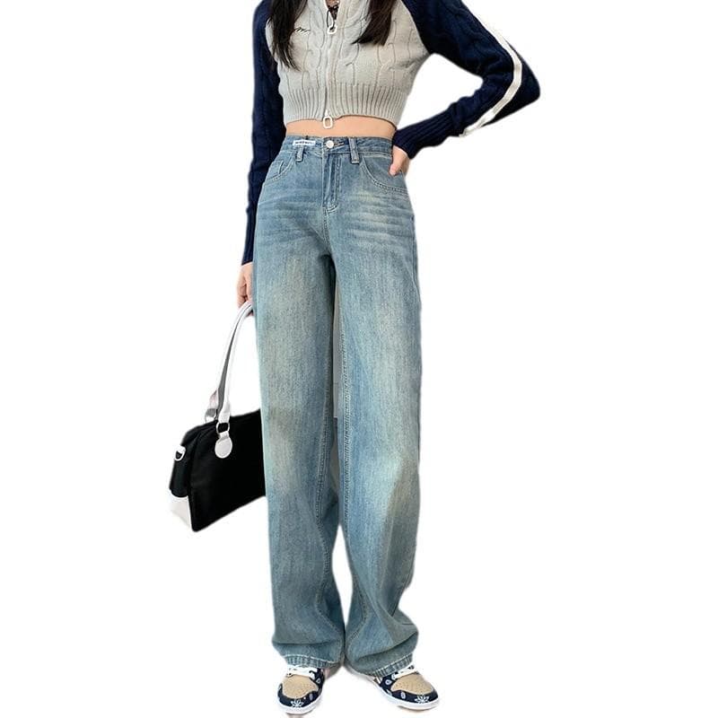 High-waisted Straight Jeans for Women In Autumn and Winter Straight Jeans for Women In Autumn and Winter Loose Draping Floor 2XL