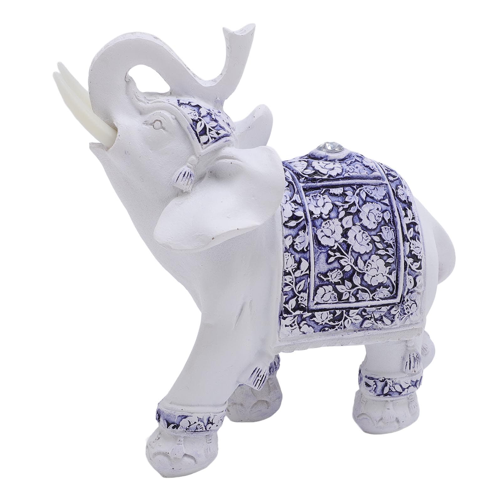 Decorative Elephant Statue Figurine Sculpture Resin Home Decor Collectible Ornament Blue and White M(315 X 180mm)