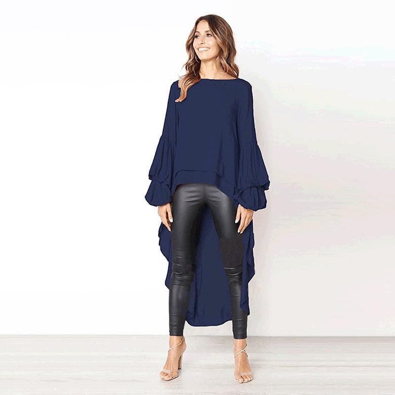 Women's Autumn Winter Long Sleeved Pullover Chiffon Shirt Irregular Chiffon Top for Women XXL blue