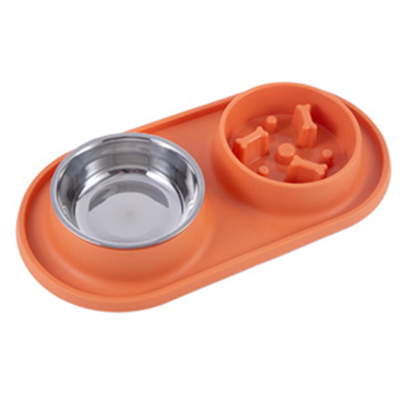 Double Pet Bowls Dual Dog Feeder Bowls Silicone Stainless Steel Cat Food Water Bowls for Small orange