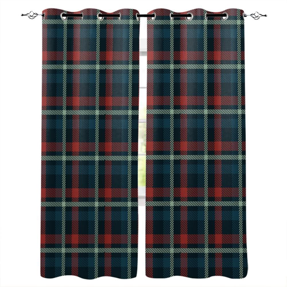 British Style Blue Orange Check Window Curtains Curtains for Living Room Decorative Items Living Room 100W x 160H (cm) x2