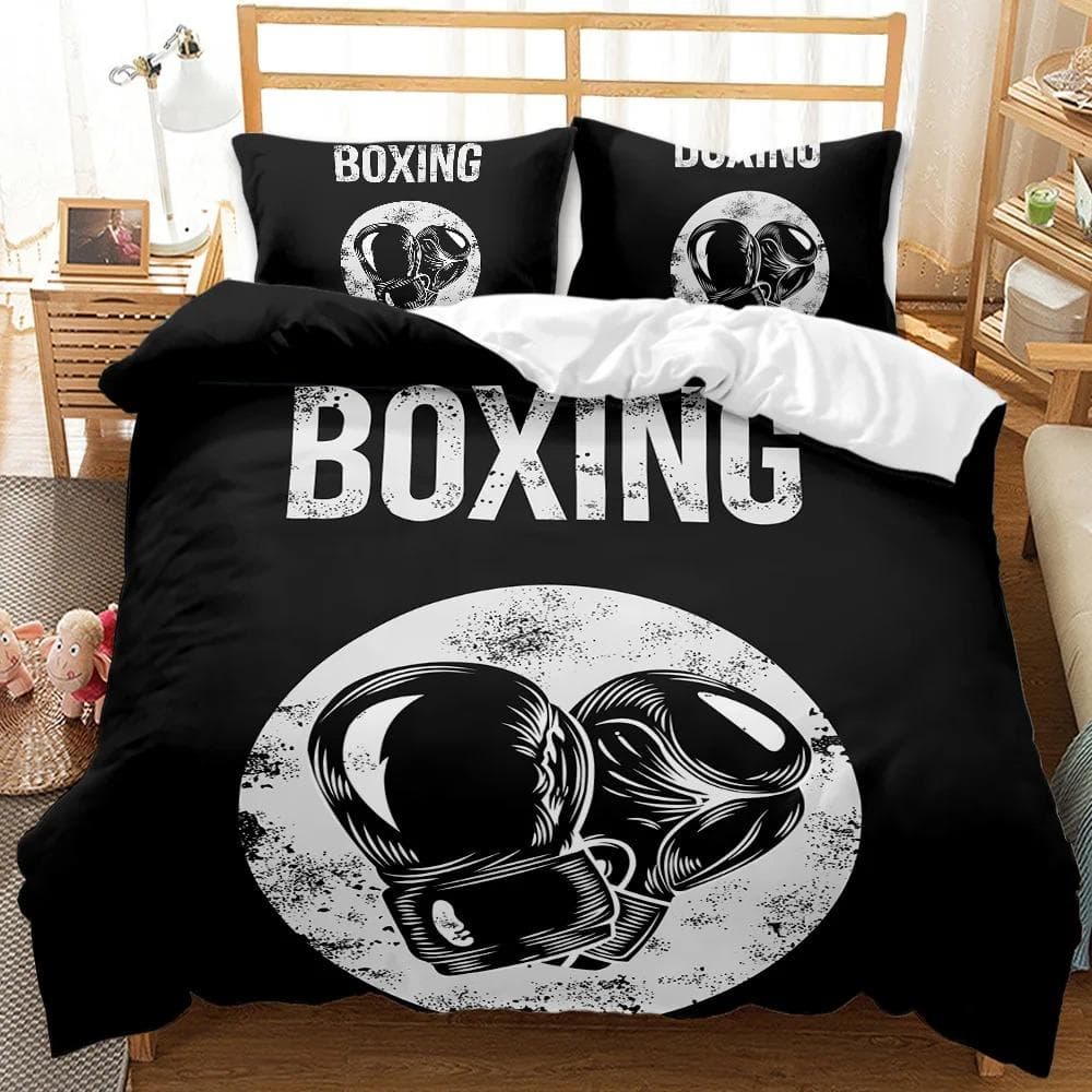 Boxing Gloves Comforter Cover QueenKing Size Teens Boys Men Sports Boxing Game Competitive Soft Polyester Duvet Cover,Black Red 70x133cm 2pcs