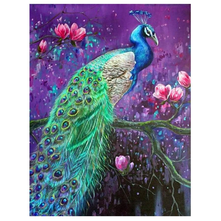 Diy Diamond Painting Peacock Flower Animals Mosaic Embroidery Full Round Drill 20X30CM