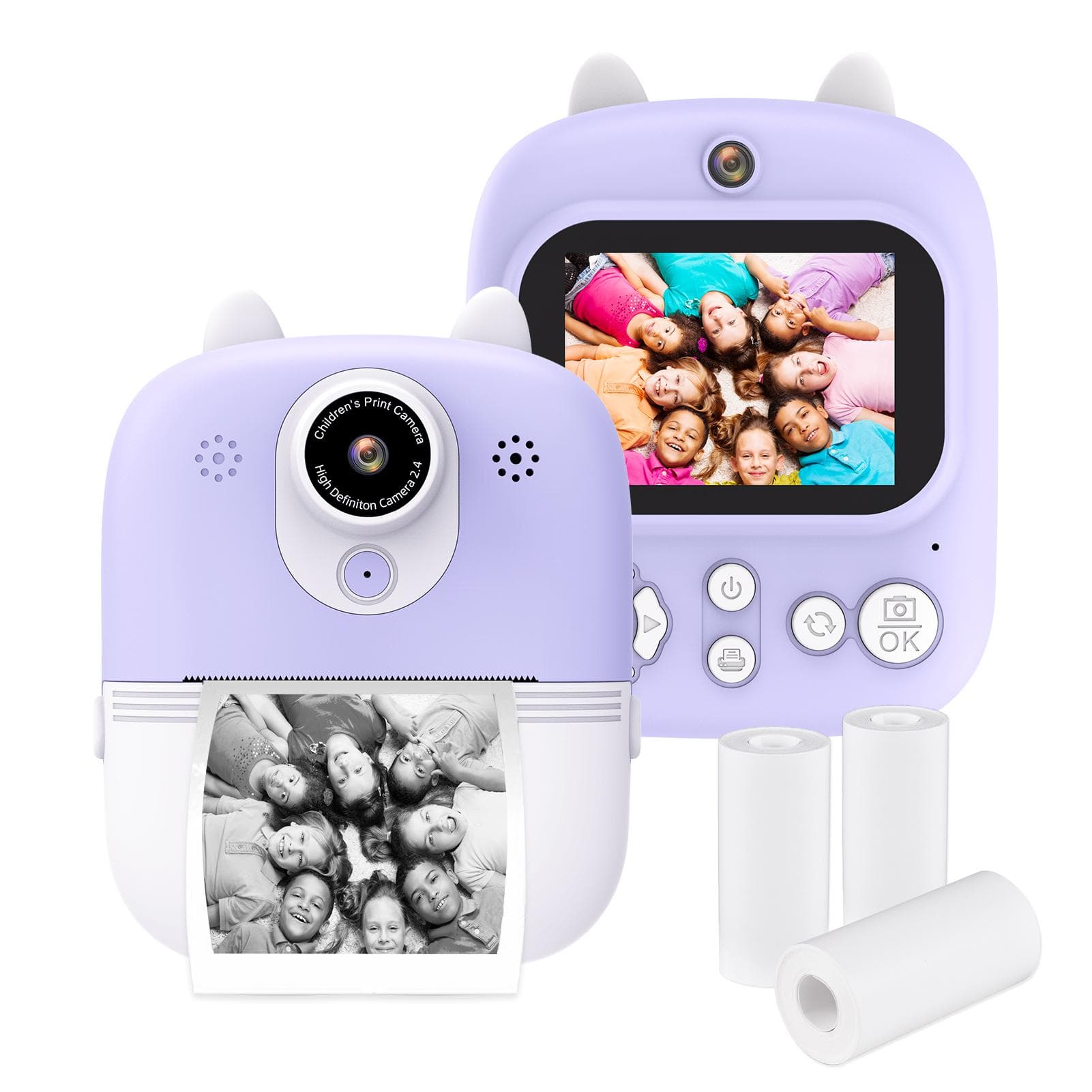 Andoer 3-in-1 Multifunctional Instant Camera Childeren s Instant Print Camera 2.4-inch IPS Screen purple