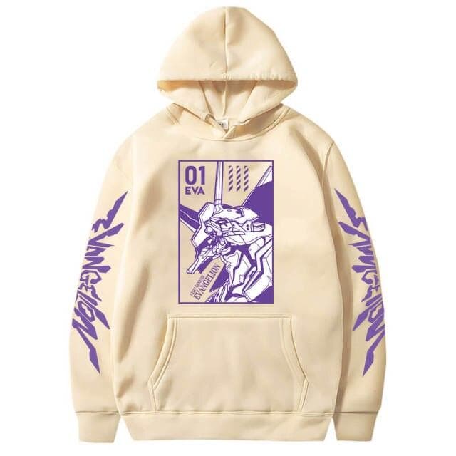 Men Hoodies Anime Evangelion Graphic EVA-00 PROTO TYPE Unisex Oversize Long Sleeve Pullover Sweatshirts Harajuku Streetwear Tops XL khaki