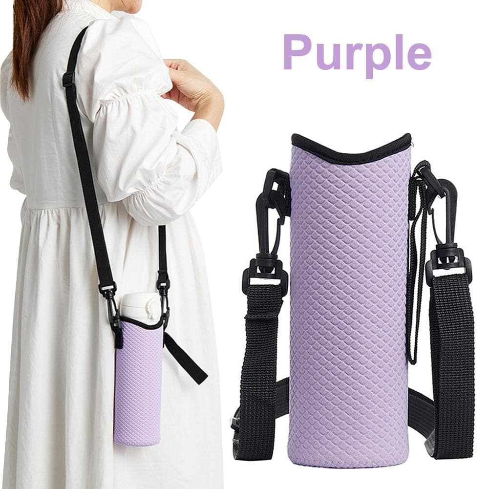 1Pcs Water Bottle Bag With Adjustable Shoulder Strap Water Bottle Sleeve Anti-Slip Insulated Water Bottle Pouch For 24oz Cup purple