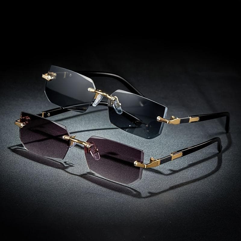 1/2pcs Rimless Fashion Glasses Trendy Cut Edge For Driving Travel Beach Business Men Stylish Eyewear