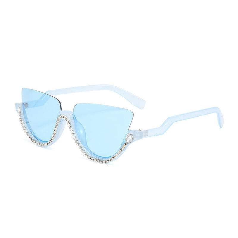 Diamond Cat Eye Sunglasses Women Semi-Rimless Luxury Crystal Frame Rhinestone Designer Sun Glasses UV Protection