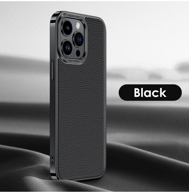 Luxury Import Genuine Leather Phone Case For iPhone 14 13 12 Pro Max Plating Frame Metal Lens Protection Real Leather Soft Cover For iPhone 14 ProMax