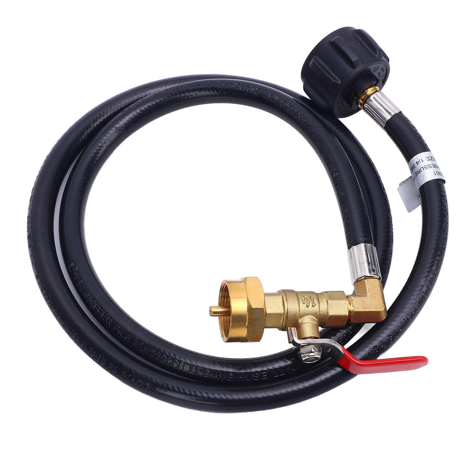 4FT 48 Inch Gas Refill Adapter Hose with ON Off Control Valve and 2 Caps 20 Lb to 1 Lb Gas Filler