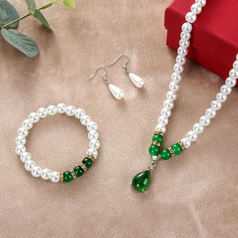 Vintage Pearl Jewelry Set For Women Necklace Earrings Bracelet Set Wedding Party Jewelry Gift Pendientes