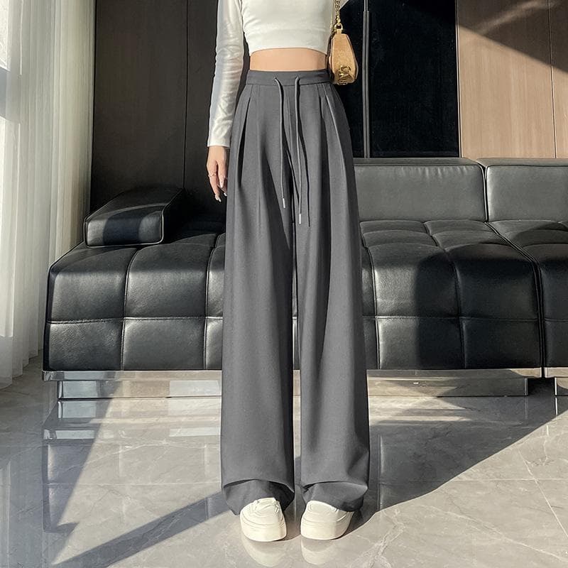 Draped Suit Pants for Women New Straight and Loose High Waist Slimming Black Wide-leg Pants for Women 2XL grey