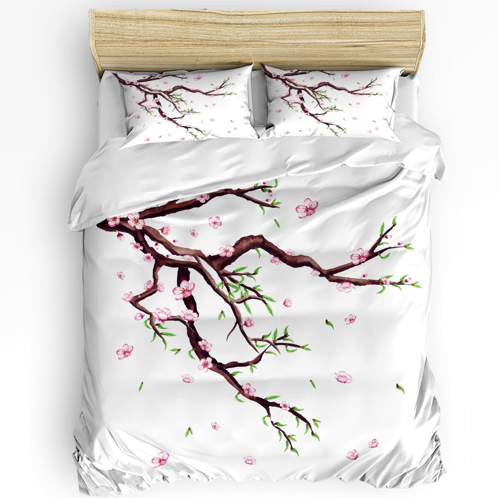 Japanese Style Sakura Cherry Blossom Pink Flower 3pcs Bedding Set For Double Bed Home Textile Duvet Cover Quilt Cover Pillowcase AU King(245x210cm)