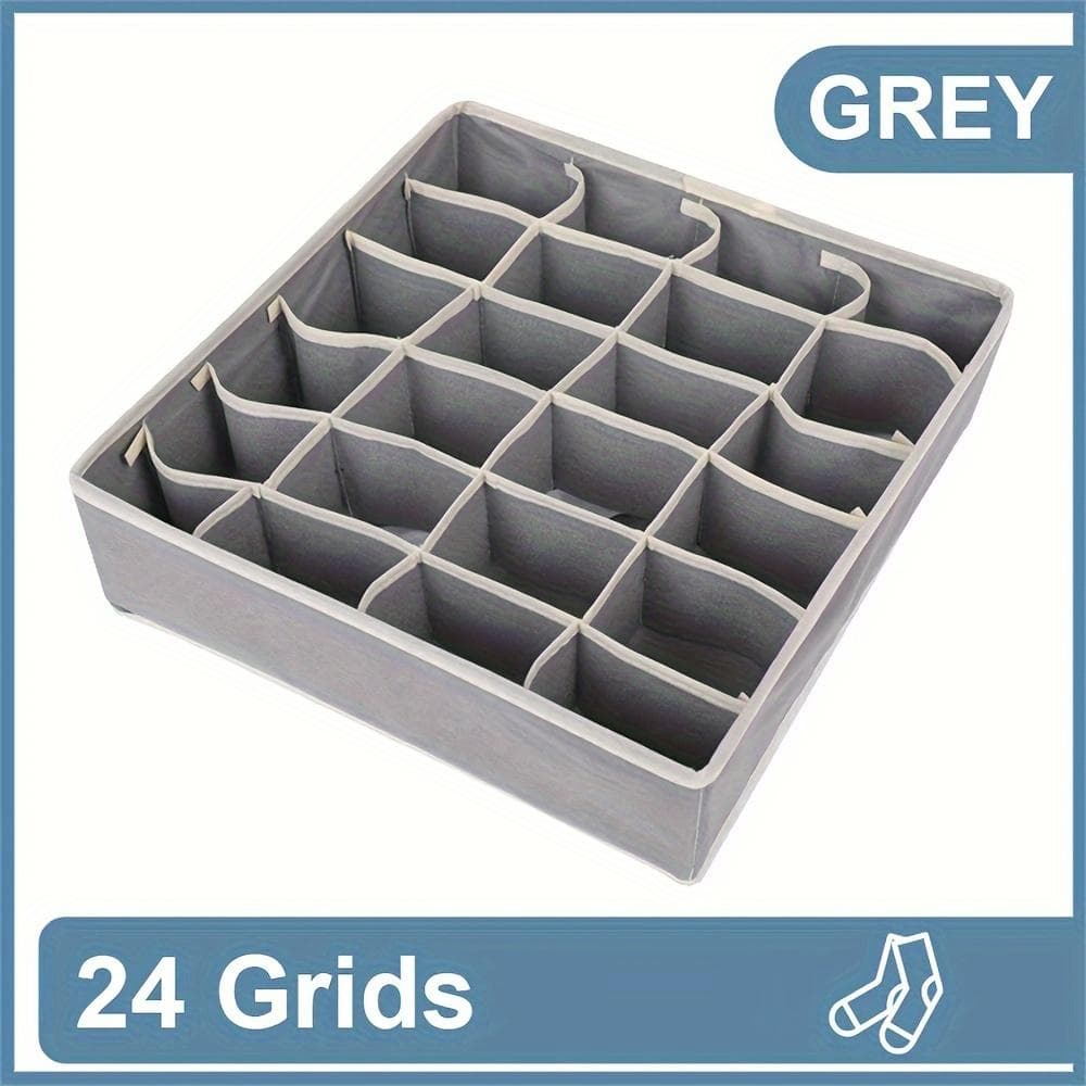Foldable Closet Storage Box with 24 Grids, Divider Drawer Organizer for Socks and Underwear, Space-Saving Bedroom Accessory Basket for Home Decor