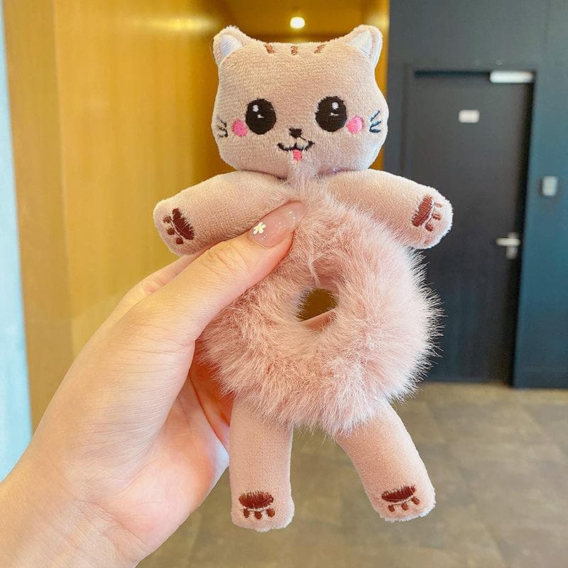 Cute Cartoon Plush Bear Hair Circle Doesn't Hurt Hair Headdress Children's Hair Tie Korean Version Hair Rope Marble Head Hair Ri 1PCS