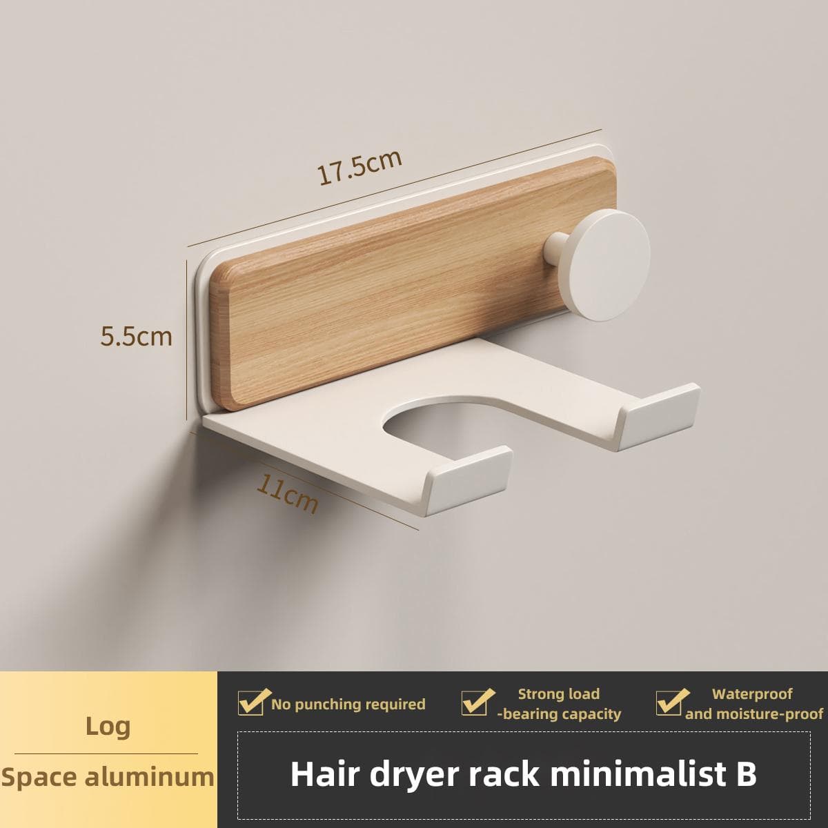 Walnut Wood Hairdryer Holder for Dyson/Laifen No Drilling Bathroom Shelf with Easy Installation, Storage Rack Organizer