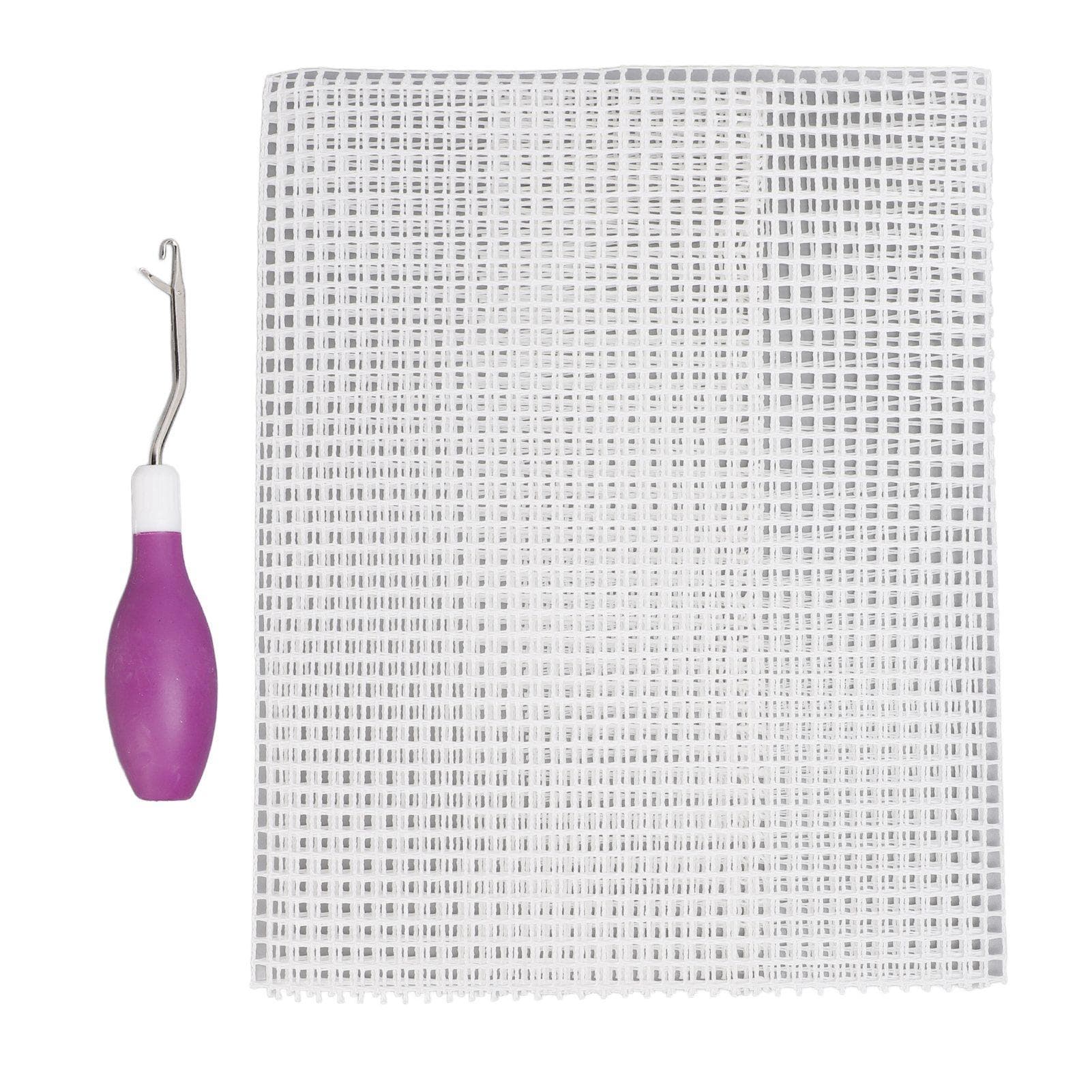 Latch Hook Tool and Rug Hooking Mesh Kit Rubber Handle Bent Latch Hook Crochet Needle 50x50cm Mesh purple