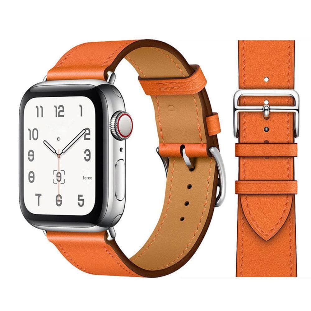 Compatible Hermes Style Leather Strap for Apple Watch 8/7/6/5/4/SE - Contrast Color Cross Pattern 38mm/40mm/41mm