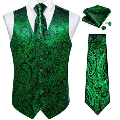 Dibangu Mens Yellow Paisley Vest Suit Waistcoat Hanky Cufflinks Tie Set Wedding S