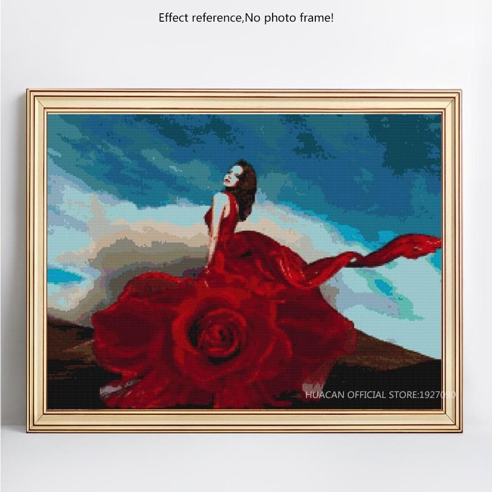 Diamond Painting Beauty Red Wedding Dress Portrait Diamond Mosaic Diamond Embroidery 20X30CM