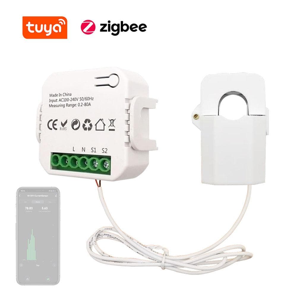 Tuya ZigBee Single Phase Clamp 80A Energy Meter Mobilephone APP Control Current Transformer multicolour