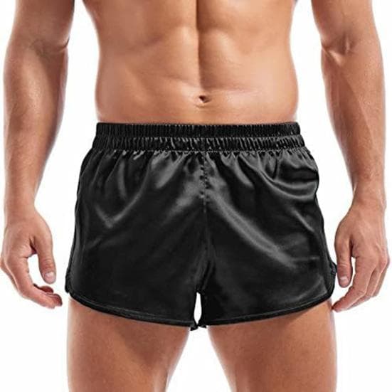 Men Shorts Elastic Waist Mid-rise Versatile Sports Shorts Sexy Side Slits M black
