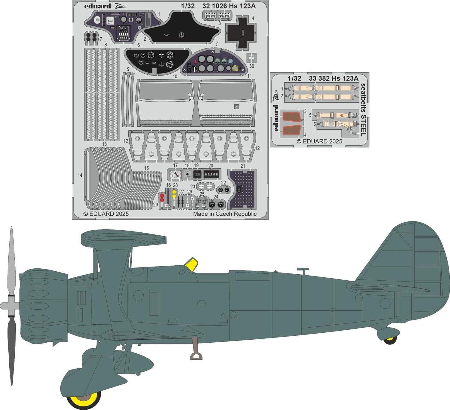Eduard Big Ed Hs123A Parts Set Plastic Model Kit Parts EDUBIG33170 1/32 (for ICM) (Airplane)