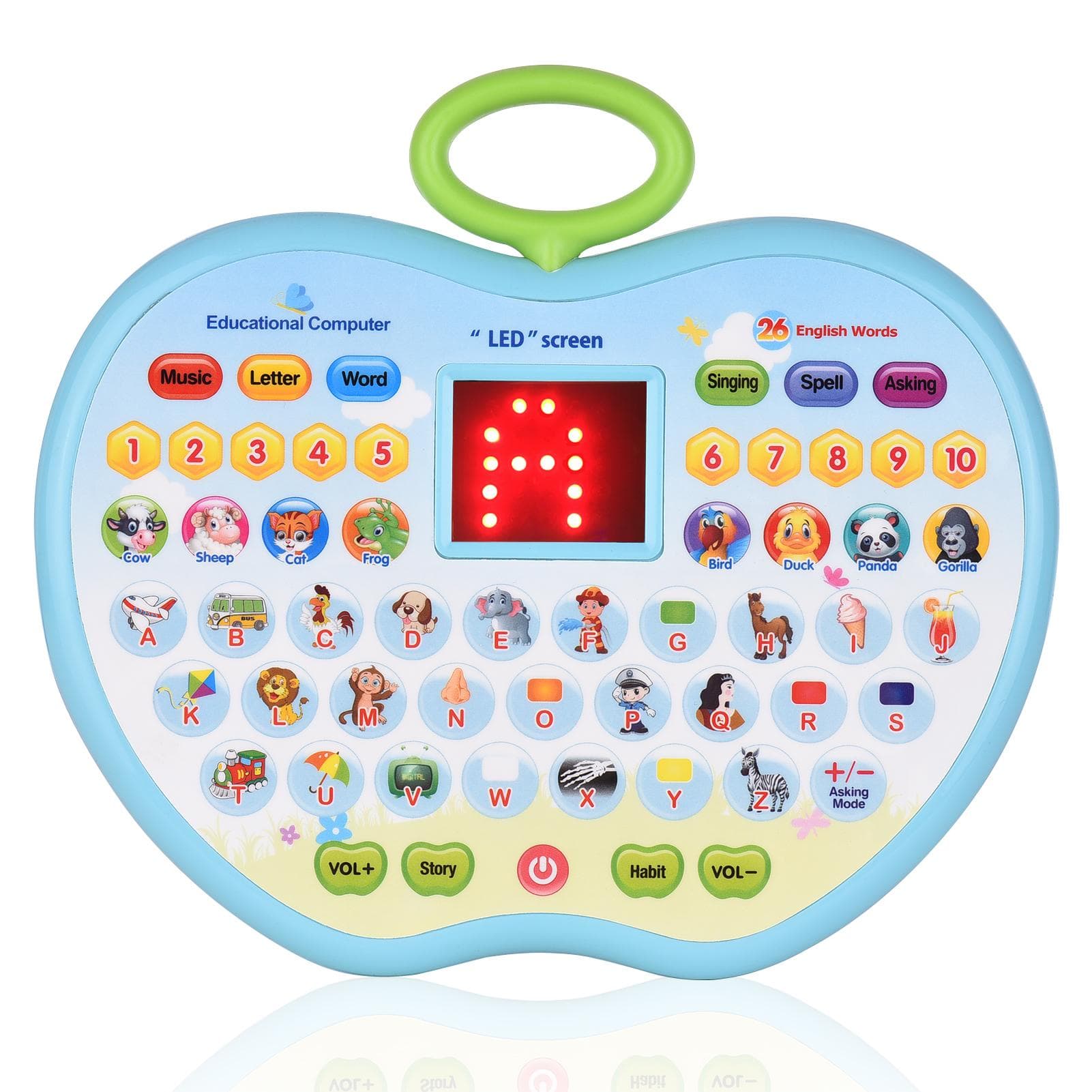 Early Educational Toy Learning Tablet Toddler Computer Toy with LED Screen Display 8 Learning Modes blue