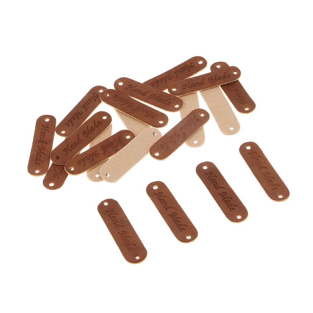 20pcs Retro Synthetic PU Leather Tag DIY Handmade Sew Label Patches Brown 45x12x1mm coffee