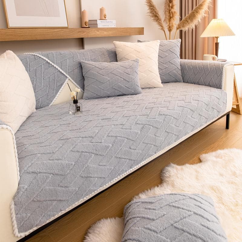 3D Velvet Sofa Cover Thicken Non-Slip Couch Cover Plush Plaid for Living Room Solid Color Couch Cushion Warm Furniture Protector 70x70cm 1pcs