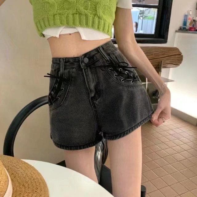 Strap Denim Shorts for Women In Summer New High-waisted Slimming Wide-legged Wear Disco A-line Pants 2XL