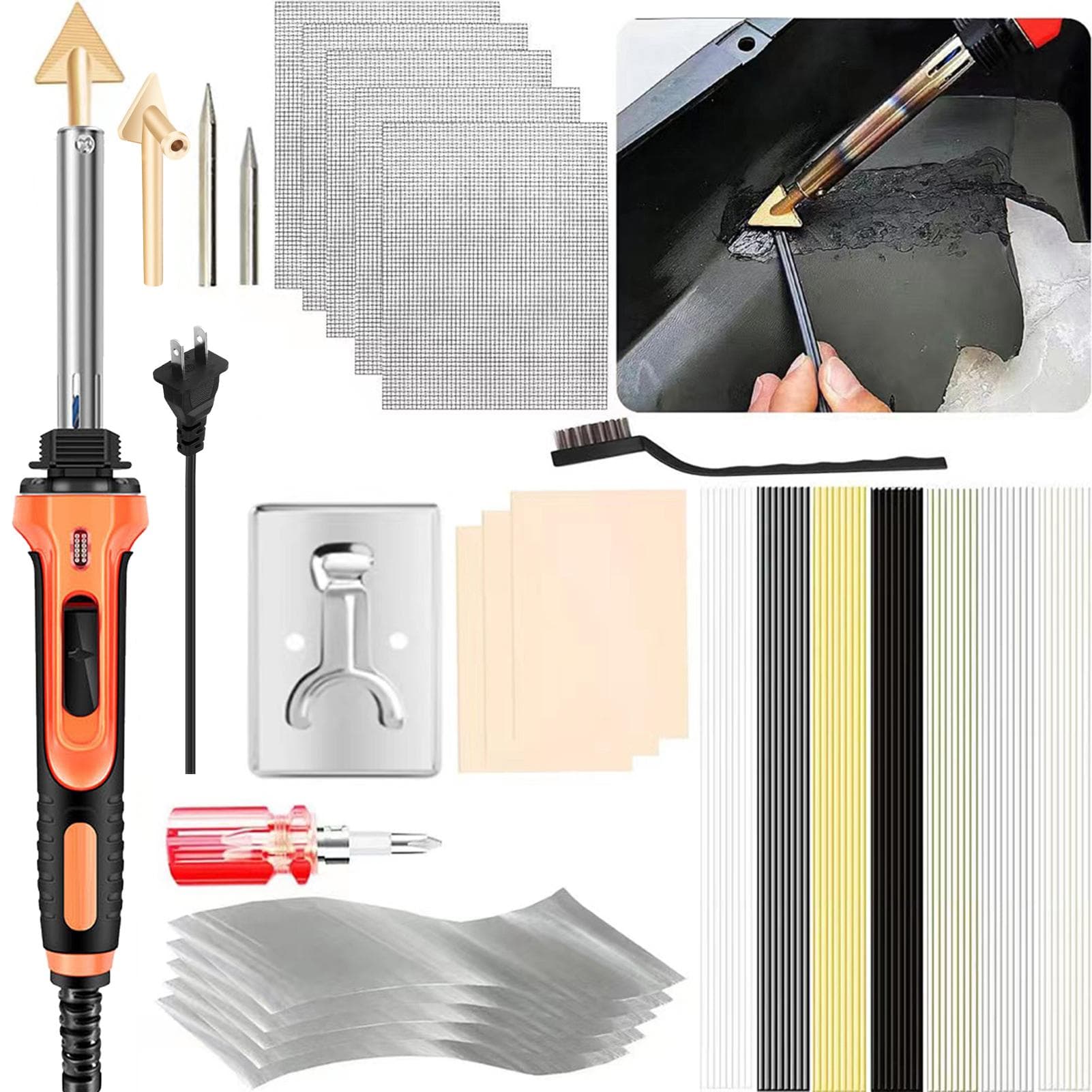 100W Plastic Welding kit,2-in-1 Plastic Welder & Soldering Iron Gun, 3-Speed Temperature Control US plug red