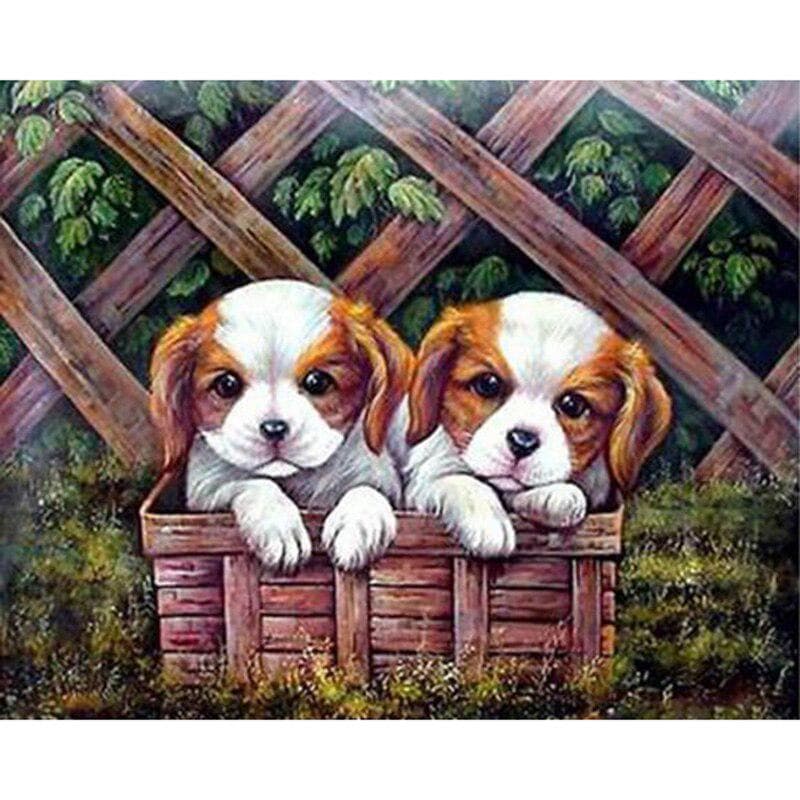 5D DIY Diamond Painting Two Little Dogs Full Round Diamond Embroidery Cross Stitch Rhinestone 20X30CM
